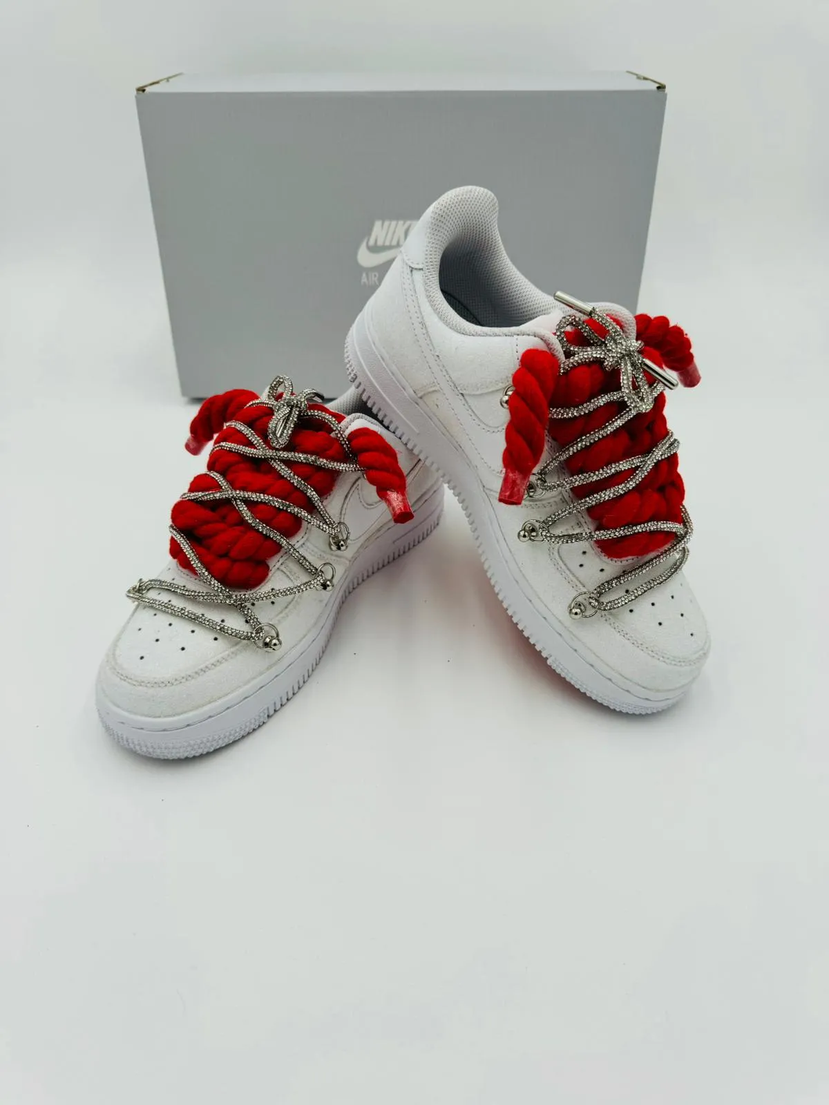 Nike Air Force 1 “Glitter White” Rope Laces Red, Triple Laces 