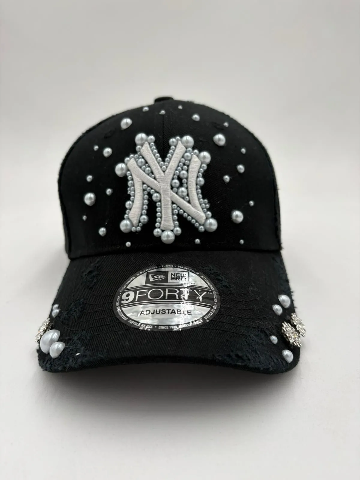 NY New Era Hat, Noir Pearl Crown Black
