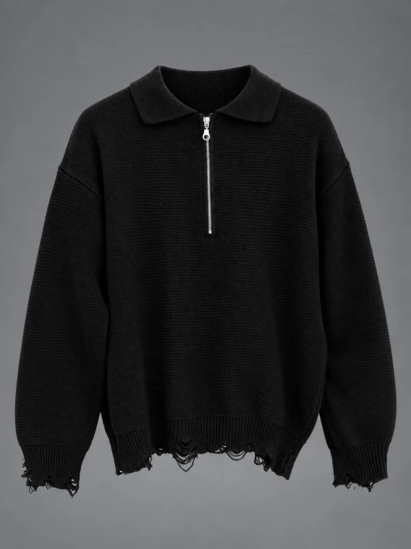 Maglione Polo Distressed Zip Black - Foto 1