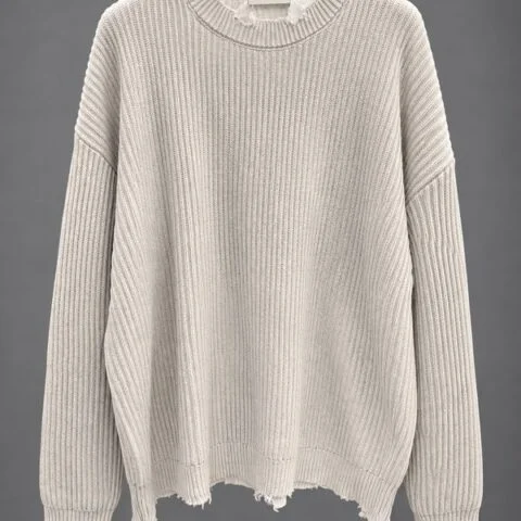 Maglione Ribbed Distressed Ice