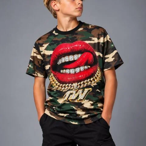 T-Shirt Kids Camo Red Lips