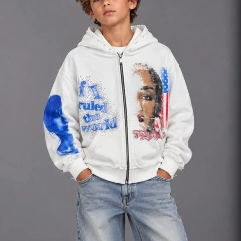 Felpa Zip Kids World Rules – White