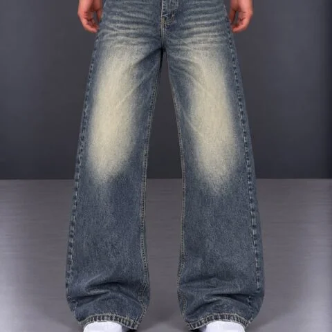Jeans Baggy Fit Denim Blu Scuro Sfumato Vintage