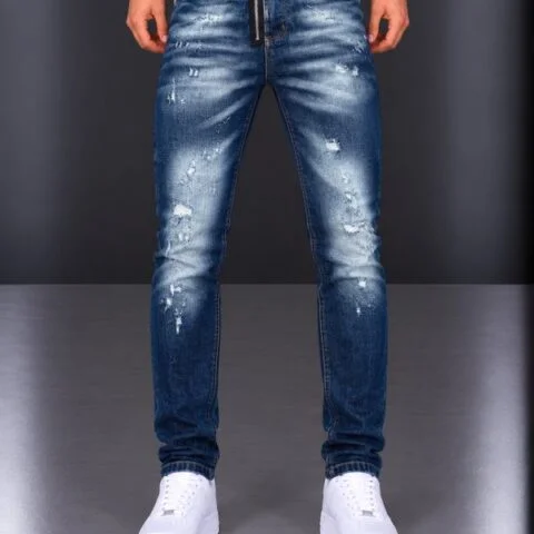 Jeans Slim Fit Dark Blue Distressed