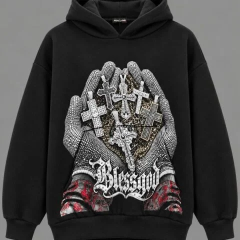 Felpa Oversize Blessed Cross – Black & White