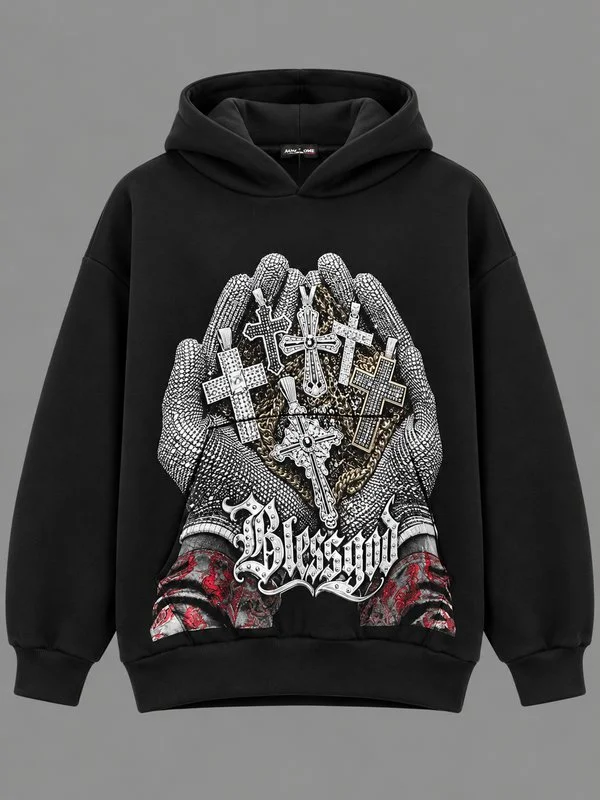Felpa Oversize Blessed Cross – Black & White - Foto 1