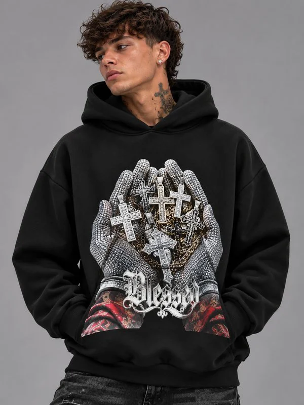 Felpa Oversize Blessed Cross – Black & White - Foto 3